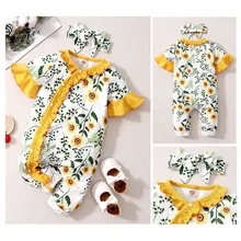 New Baby Girl Summer Clothes Infants Baby Girl Lotus Sleeve Floral Baby Romper Toddler Baby Girl Princess Jumpsuit Outfits 0-24M
