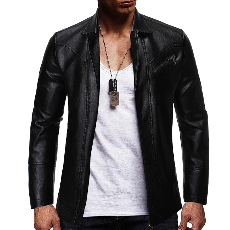 Black Friday New Motorcycle Men's Leather Fashion Lapel Zipper Pocket Full PU Slim Leather Jacket Men