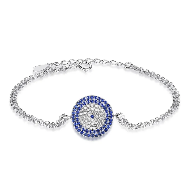 Уникальный дизайн подлинное серебро 925 пробы синий глаз хамса ручной синий прозрачный горный хрусталь Регулируемая цепочка-браслет для женщин подарок - Окраска металла: YS1234