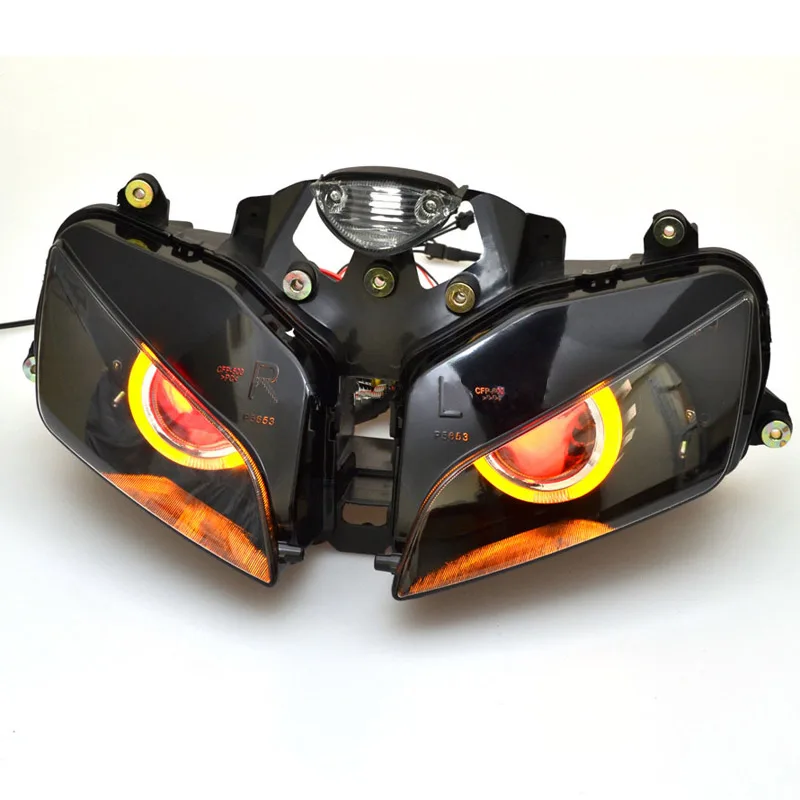 Custom Bi-Xenon HID Headlight Assembly For Honda CBR600RR CBR 600 RR 03-06 W/ High Low Beam Led Angel Eye Demon Eye Headlamp
