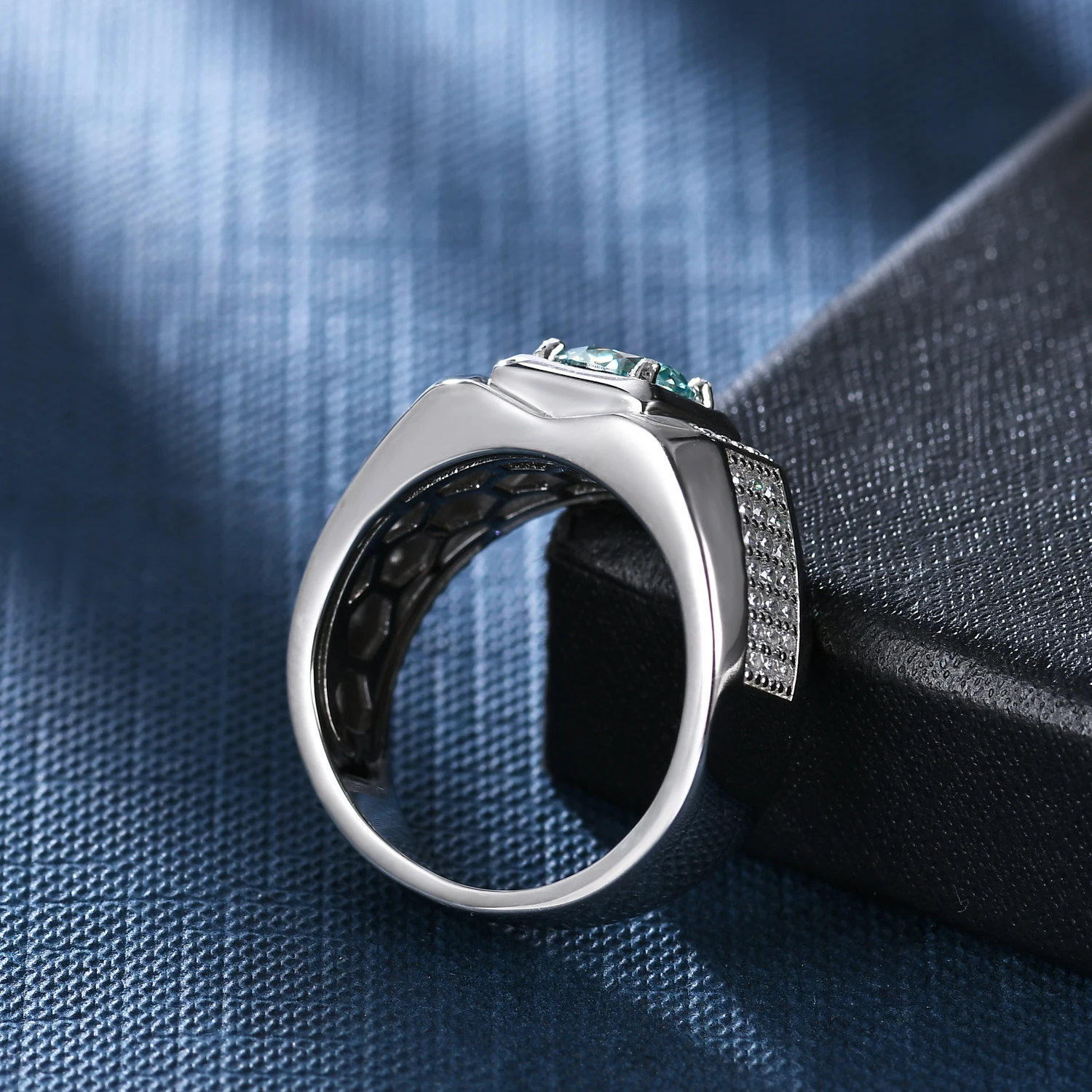 RICA FELIZ 925 Sterling Silver Green Moissanite Ring For Men Wedding Round G Color 1.0 Ct. 6.5mm Men's Moissanite Cluster Ring RicaFeliz • 2022