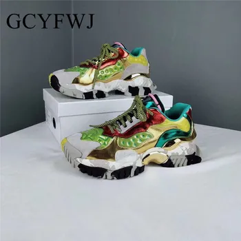 

GCYFWJ Women Sneakers The New Cross-tied Colour Mixture Thick Bottom Height Increasing Lady Sports Casual Shoes Schoenen Vrouw