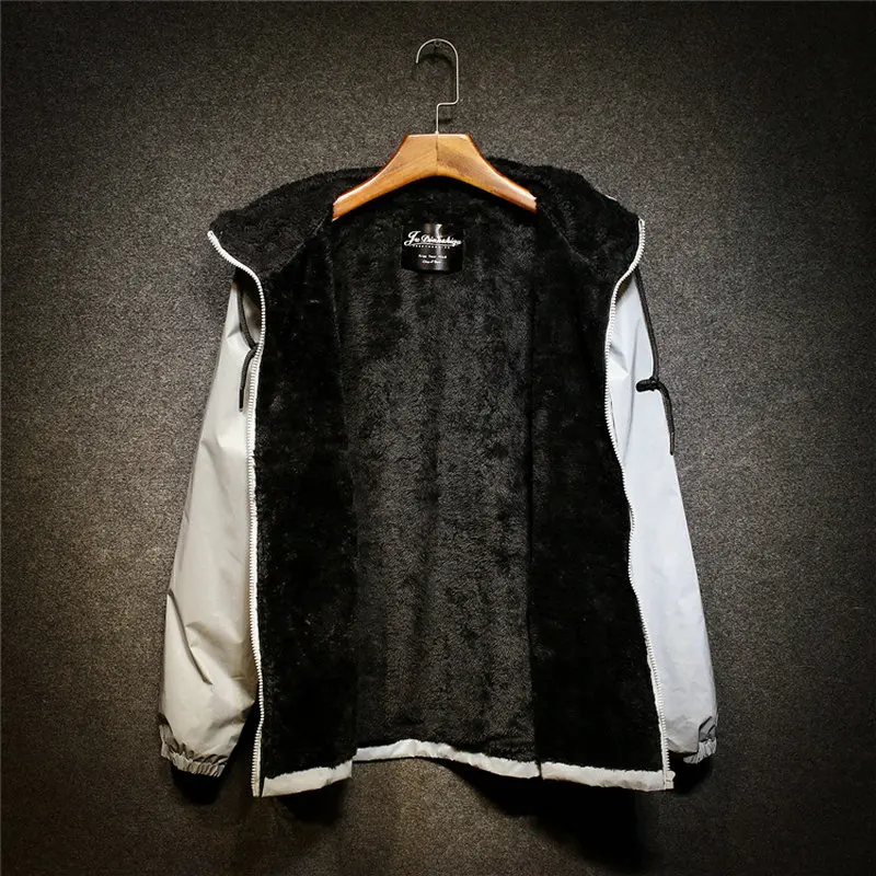 Very best  Winter Thicken 3M Reflective Light Men Jacket Women Plus Velvet Jackets Hip Hop Streetwear Skateboa