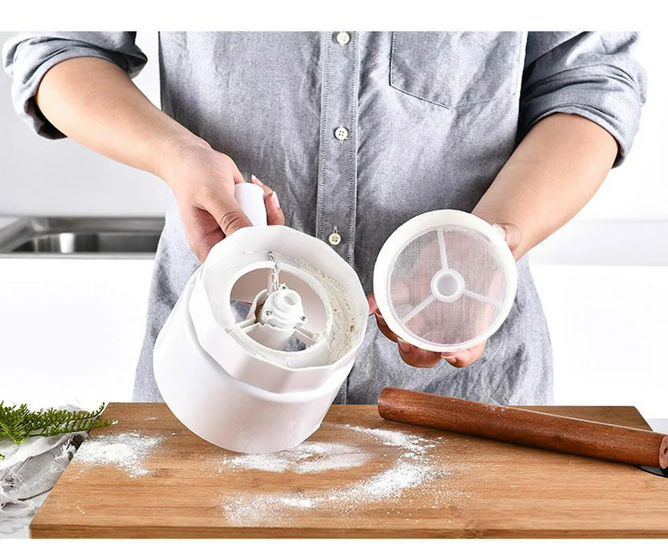 Электрическое ручное сито для муки, Пластиковая форма чашки, механическое для муки, ситечко из нержавеющей стали, порошковое сито, инструменты для выпечки кондитерских изделий