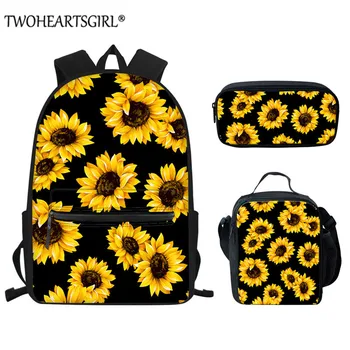 

Twoheartsgirl Sunflower Teenager Student Backpack for Children Boys Girls White Small Daisies Kids Back Packs Pen Bags 3Pcs/Set