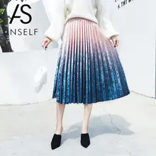 ANSELF элегантная женская юбка трапециевидной формы, Женская плиссированная бархатная юбка с градиентом, принт с галстуком, высокая талия, милые осенние зимние юбки