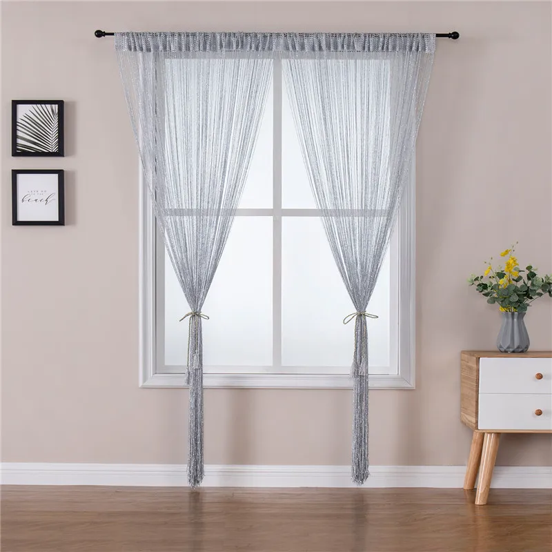 Topfinel Solid Color String Curtain Valance Tassel Line Curtains for Living Room Window Door Divider Drape Decor 300X260cm | Дом и сад