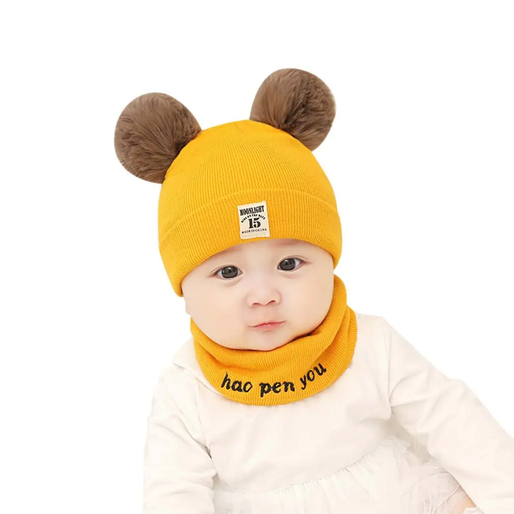 Детская шапка; Детская шерстяная Осенняя шапка; зимний теплый шарф для девочек; костюм из двух предметов