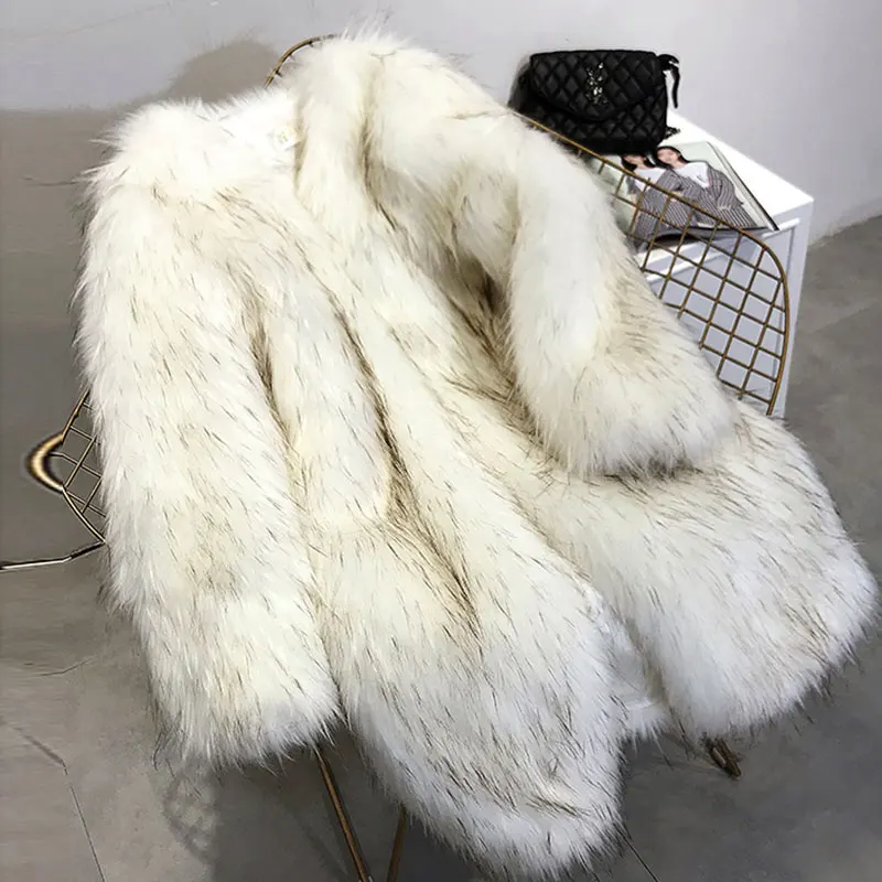 Beige XS-6XL, плюс размер, зимняя куртка, Женское пальто из искусственного меха, модное длинное пальто, теплая меховая куртка, парка для женщин, настраиваемая, chaqueta mujer - Цвет: Beige