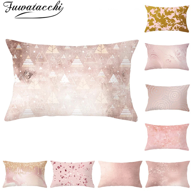 

Fuwatacchi Rectangle Polyester Cushion Cover Geometric Throw Pillowcase for Sofa Decorative Pink Gold Pillows Covers 30*50cm