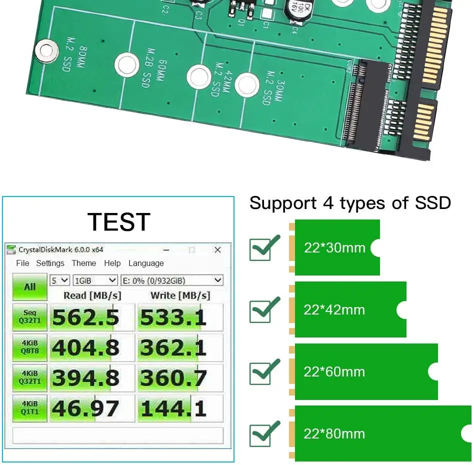 Адаптер SATA Onvian M2 III к M.2 (NGFF) карта SSD конвертера на базе B/B + M Key высокоскоростная