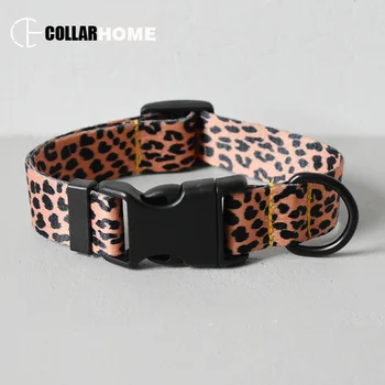 

Leopard print dog collar leads metal buckle dog cat necklace for small medium dogs 1.5M length dog leash 2.5cm wide collars