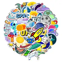 

50pcs Cute Cartoon Rocket Astronaut Alien UFO Planet Space Scrapbook Notebook Stationery Phone Laptop Car Stickers for Kids Toys