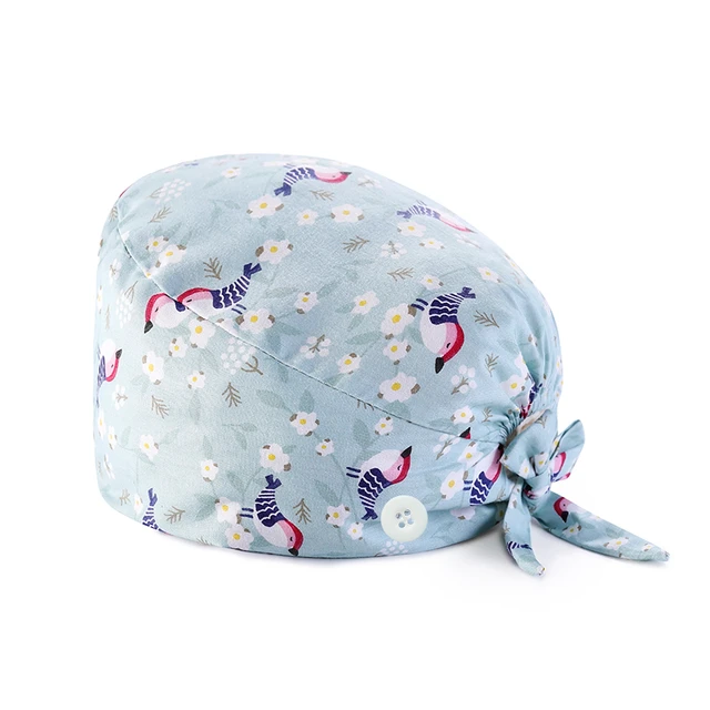 Hot Adjustable scrubs women Unisex Printing Cotton Scrub Hat Beauty Salon Working Caps Nurse Hat Elastic Nurse Accessories TZ-F133