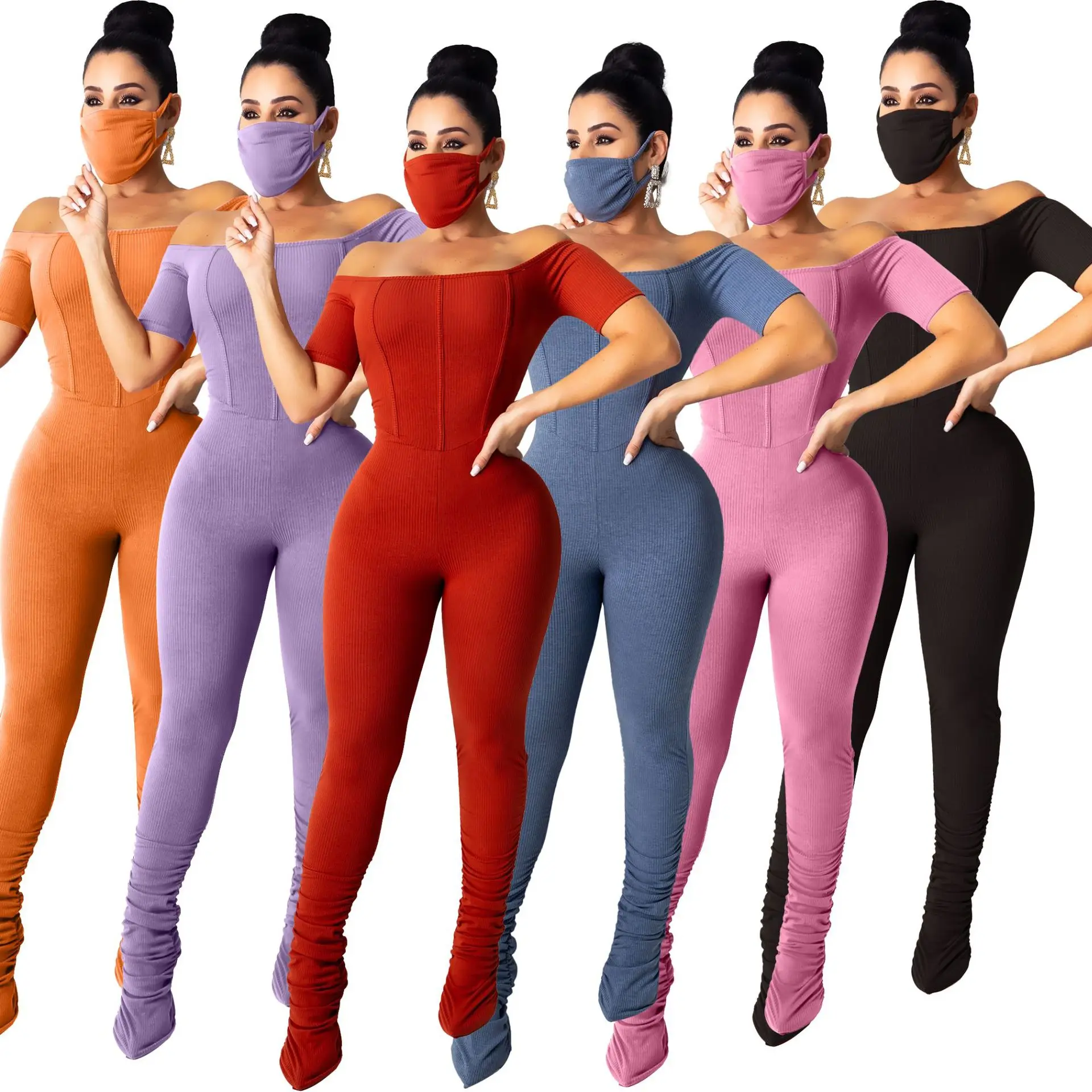 JRRY Women Ribbed Jumpsuits Slash Neck Ribbed Jumpsuit Pleated Pants Ribbed Bodysuit Elastic Raised Lines Pattern Jumpsuit JRRY Women Ribbed Jumpsuits Slash Neck Ribbed Jumpsuit Pleated Pants Ribbed Bodysuit Elastic Raised Lines Pattern Jumpsuit
