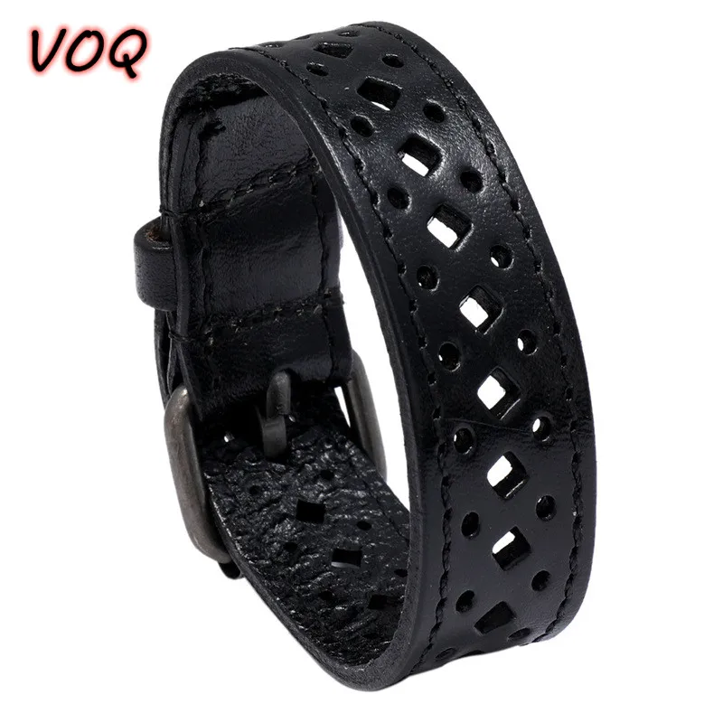 Jewelry Wide Wristband Design Retro Hollow Genuine Leather Bracelet leather bracelet
