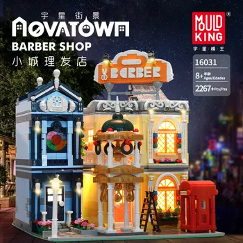 

MOC 16031City Streetview Building Blocks The Barber Shop In Town Model With Led Light Assembly Bricks Kid DIY Toys Birthday Gift