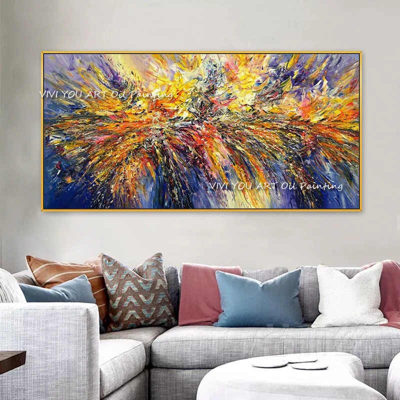 

Colorful Red Yellow Blue Handpainted Abstract Oil Paintings On Canvas Wall Art Pictures Home Wall Decor for Living Room Bed Room