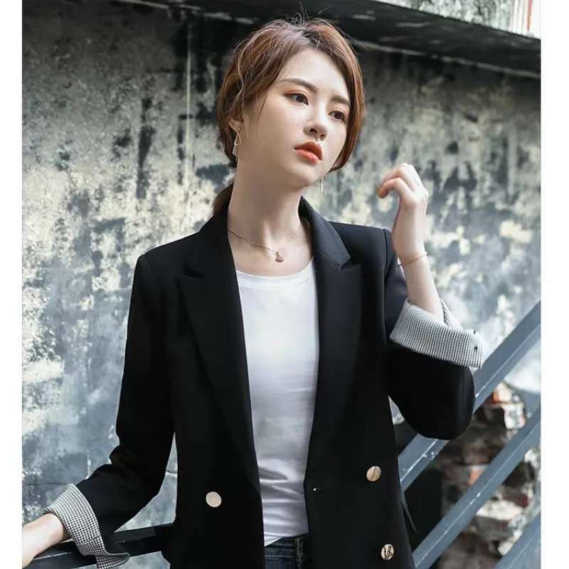 MinuoYi осень зима новые женские блейзеры винтажный английский стиль профессиональный двубортный офисный женский однотонный пиджак размера плюс