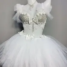 Женский праздничный костюм для бара, Рождественский костюм для Рейв, клуба, диджея, певицы, танцевального представления, серебряный бюстгальтер со стразами, юбка-пачка, наряд, одежда для ночного клуба