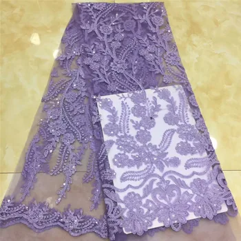 

2019 (5yards/pc ) High quality purple African tulle laces French laces fabric with sequins embroidery for party dresses xz82-731