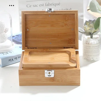 

Natural Classic Bamboo Stash Box with Latch Jewelry Case Storage Organizer