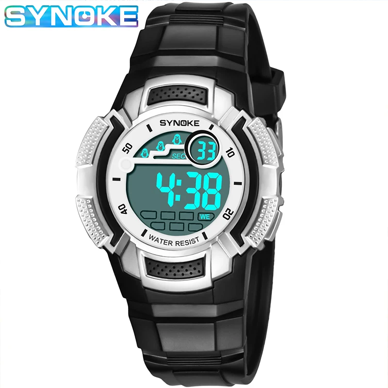 SYNOKE Children's Digital Watch Luminous Alarm High-quality PU Strap Water Resistant Sports Watches Electronic Watch For Kids afbeelding