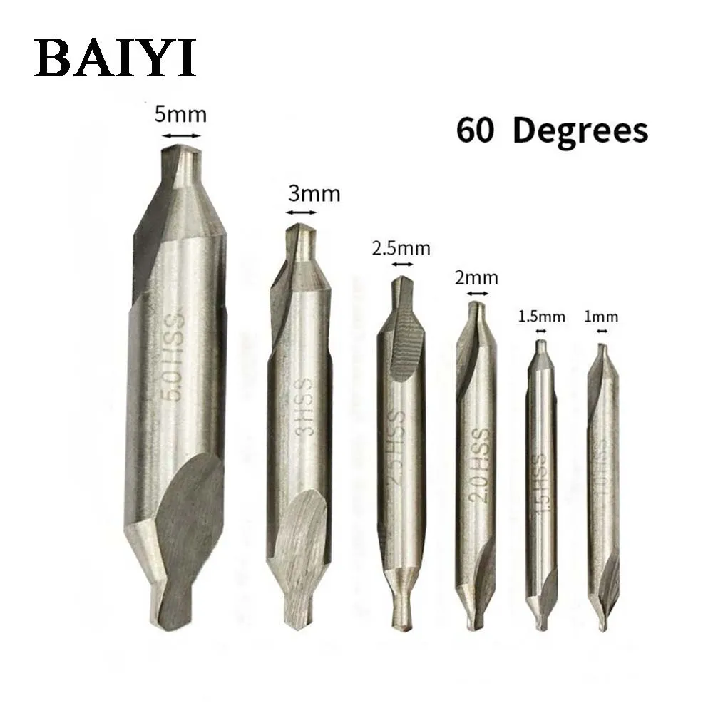 

7pcs HSS Combined Center Drill 60 Degree Countersink Angle Bit Set 1.0 mm 1.5 mm 2.0 mm 2.5 mm 3.0mm 4mm 5 mm Metal Drill