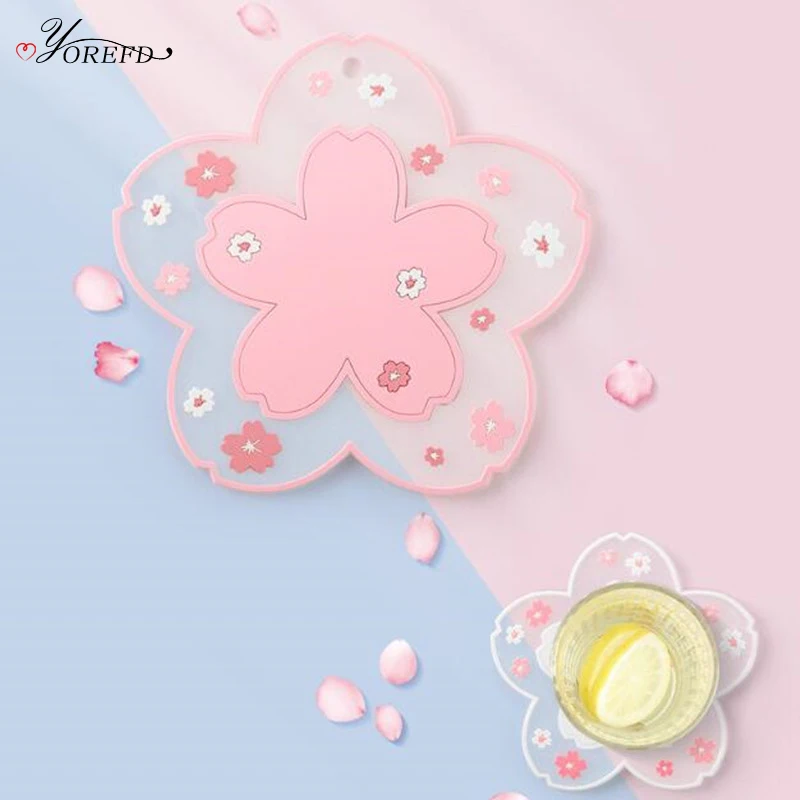 OYOREFD 2Pcs/set Cherry Blossom Heat Insulation Table Mat Office Anti-skid Tea Cup Milk Mug Coffee Coaster Accessories |