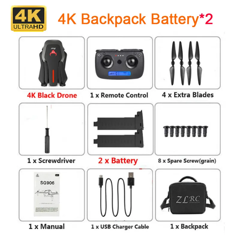 black backbag 2 ba SG906 Дрон с GPS 4K бесщеточный селфи Дроны с камерой HD 5G wifi FPV RC Квадрокоптер складной Дрон VS Visuo XS816 F11 X8 CG033 - Цвет: black backbag 2 ba