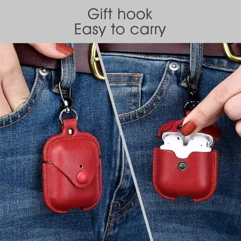

Leather Headphone Case For Airpods 1 2 Bluetooth Earphone Charging Box For Airpods Accessories protective Bag with Buttons Hook