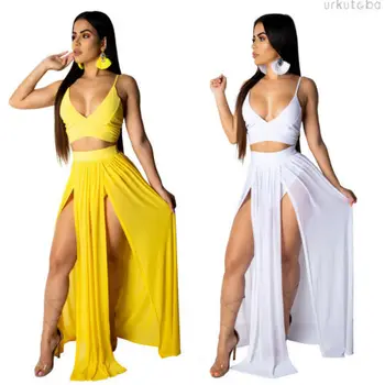 

HIRIGIN Beach Summer Dress Long Chiffon Formal Party Dresses Two Pieces See Trough Dress
