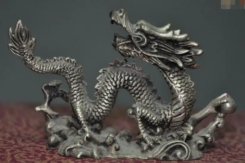 4&quotChina FengShui Tibet silver auspicious lucky Zodiac animal Dragon Loong statue | Дом и сад