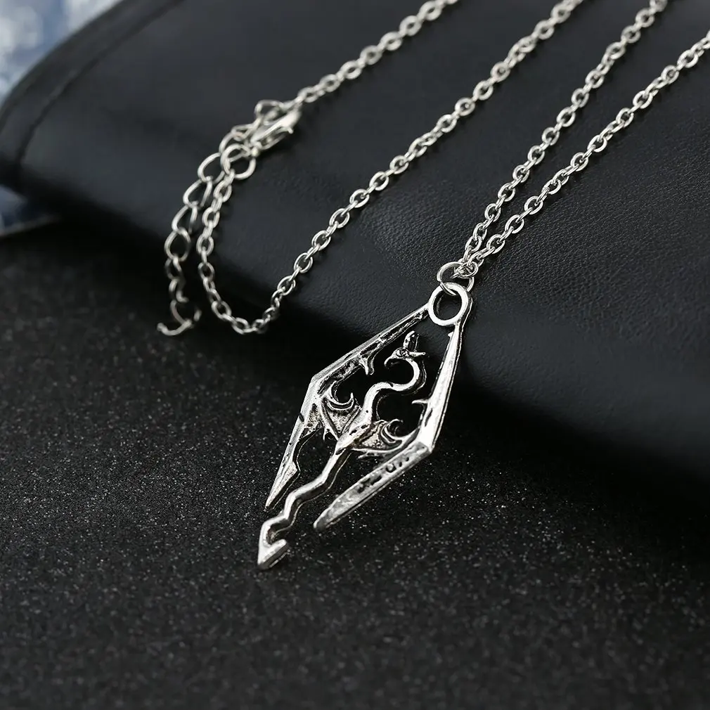 

GENBOLI Dinosaur Dragon Pendant Necklace Skyrim Elder Scrolls Dragon Pendants Vintage Necklace for Men/Women Jewelry