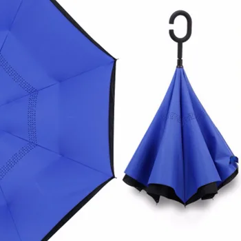 

00Practical Outdoor Umbrella Reverse Umbrella Double C Shape Handle Solid Color Durable Durable Umbrella