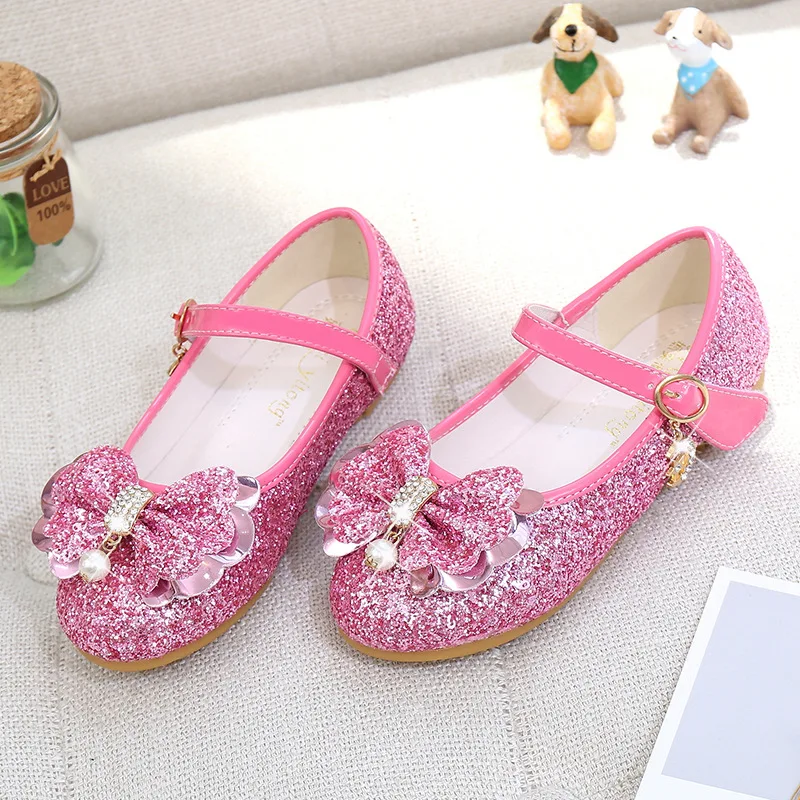 

Girls Princess Shoes High-Heel Performance Catwalks Shoes 2018 New Style Spring And Autumn Shoes Sequin Flat Crystal Shoes