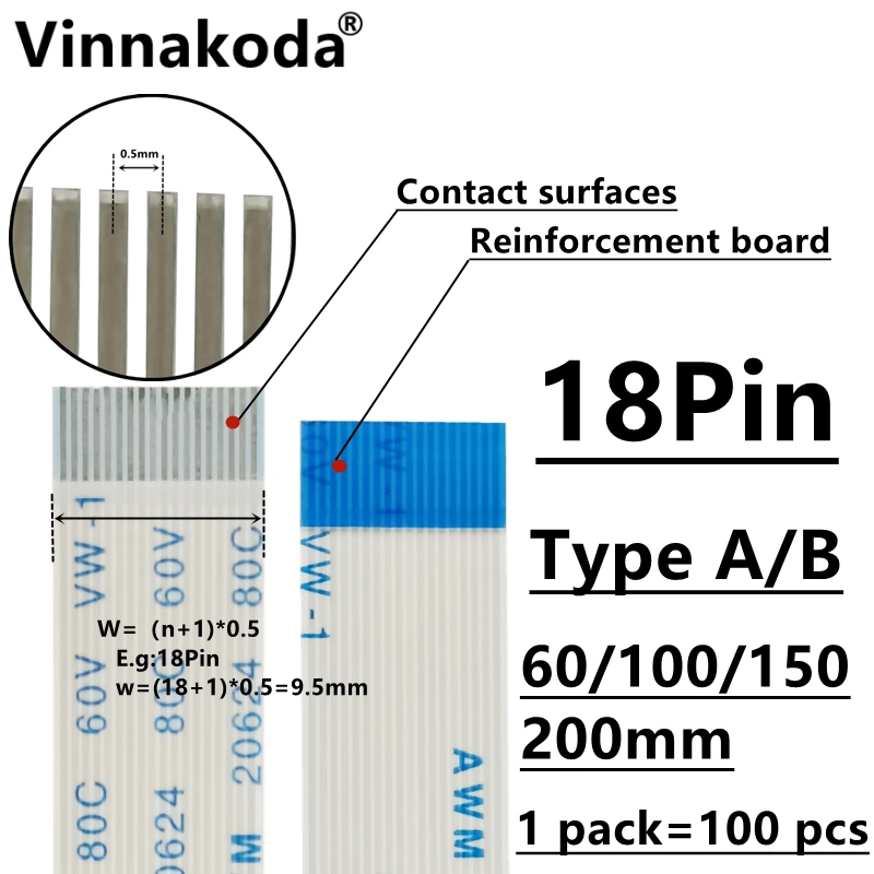 

10PCS/100PCS AWM 20624 80C 60V VW-1 FFC-0.5MM-18P TypeA/B 60/100/150/200MM