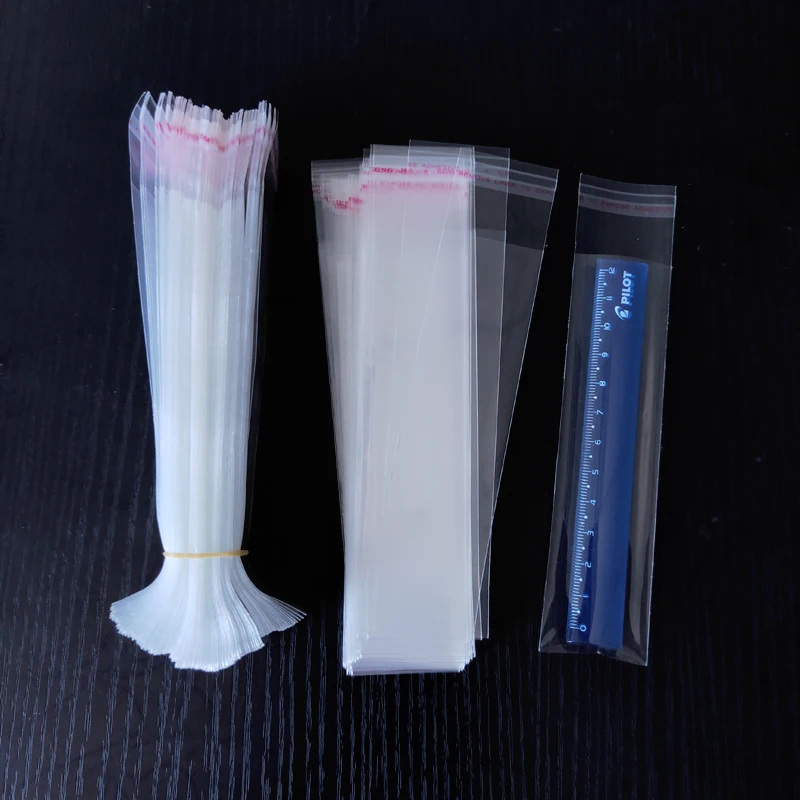 3cm X 20cm Clear Plastic Utility Bags With Adhesive Strip - Resealable Pen-Size Bags