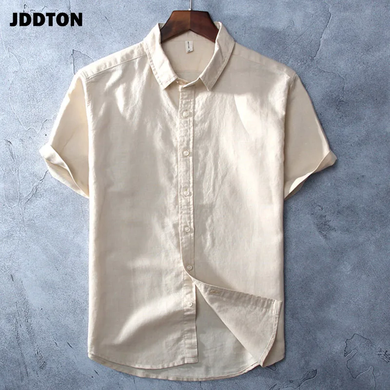 JDDTON новые мужские летние хлопковые льняные рубашки дышащие с коротким рукавом повседневные модные стильные свободные сплошной цвет мужской тонкие рубашки JE108