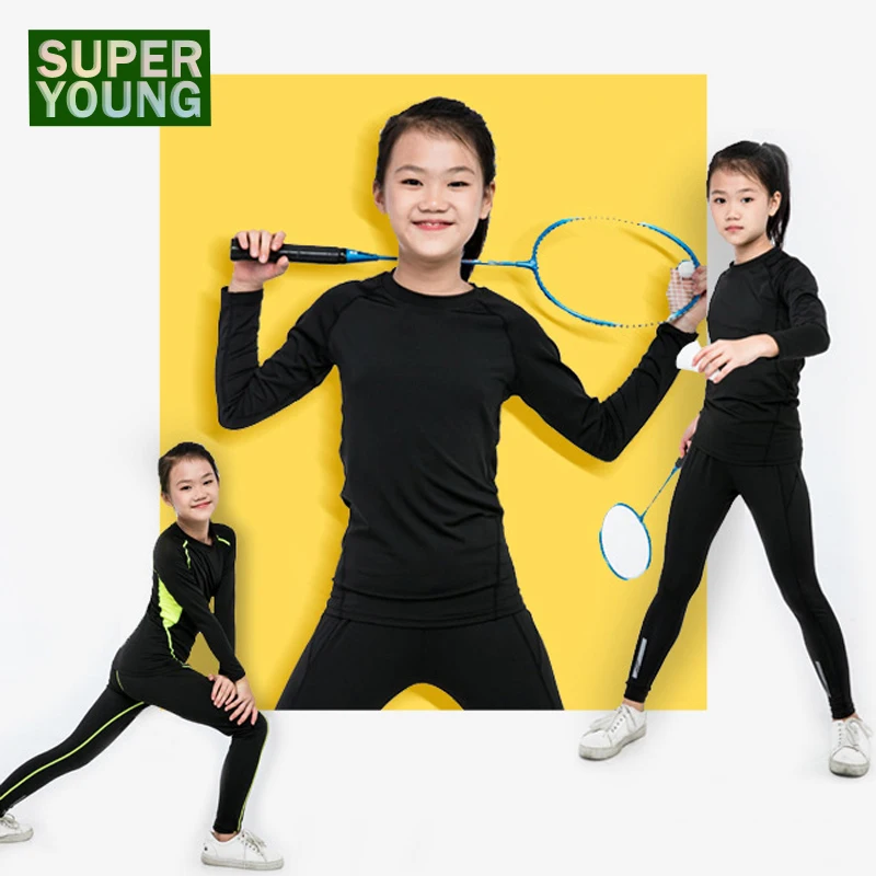 

Kids Girl Running Leggings Yoga Compression Set Children Training Fitness Tights Jogging Suit Gym Tshirt Sport Workout Tracksuit