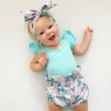 Комплект из 3 предметов: топ с рукавами-оборками, шорты с цветочным принтом и повязка на голову для маленьких девочек, летняя одежда