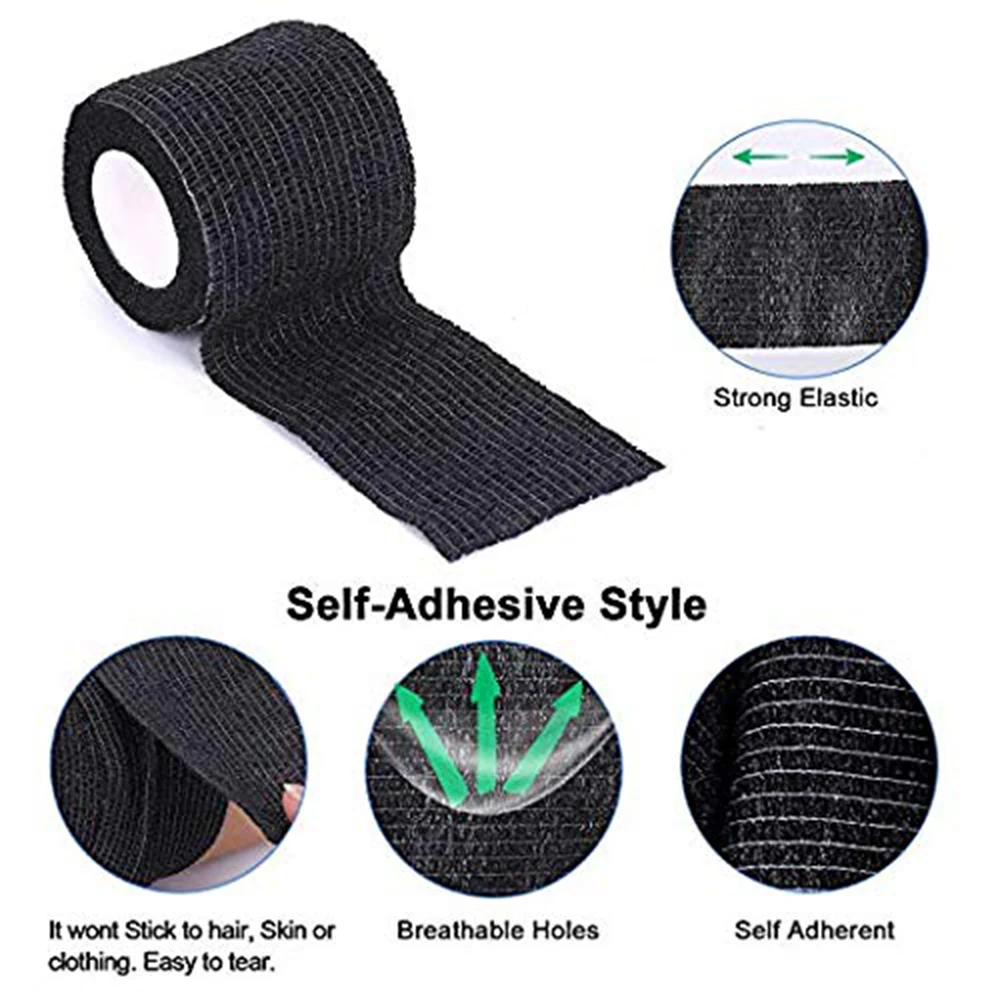 Athletic Bandage Tattoo Grip Cover 48/24/12/6/3/2pcs Black Tattoo Grip Tape Self-adhesive Elastic Wraps