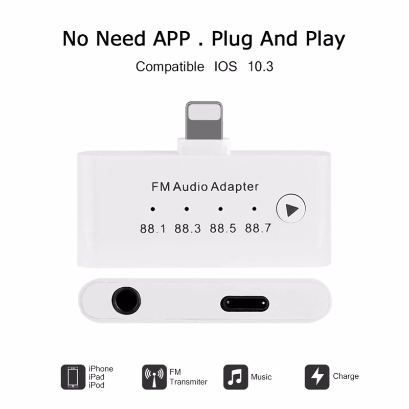 3 в 1 для Apple интерфейс 3,5 мм Famle Aux FM аудио передатчик Комплект адаптер для iPhone 5 6 6s 7 7plus 8 8s для iPad серии