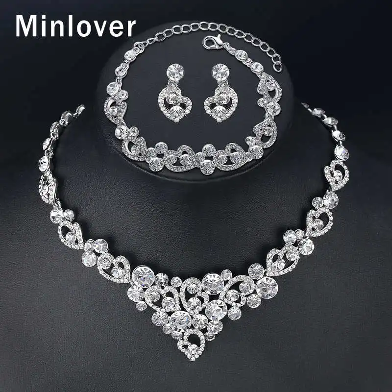 Minlover Кристалл Свадебный комплект украшений с сердечками форма свадебное ожерелье Серьги африканские Бусины Ювелирные наборы Аксессуары TL310+ SL285