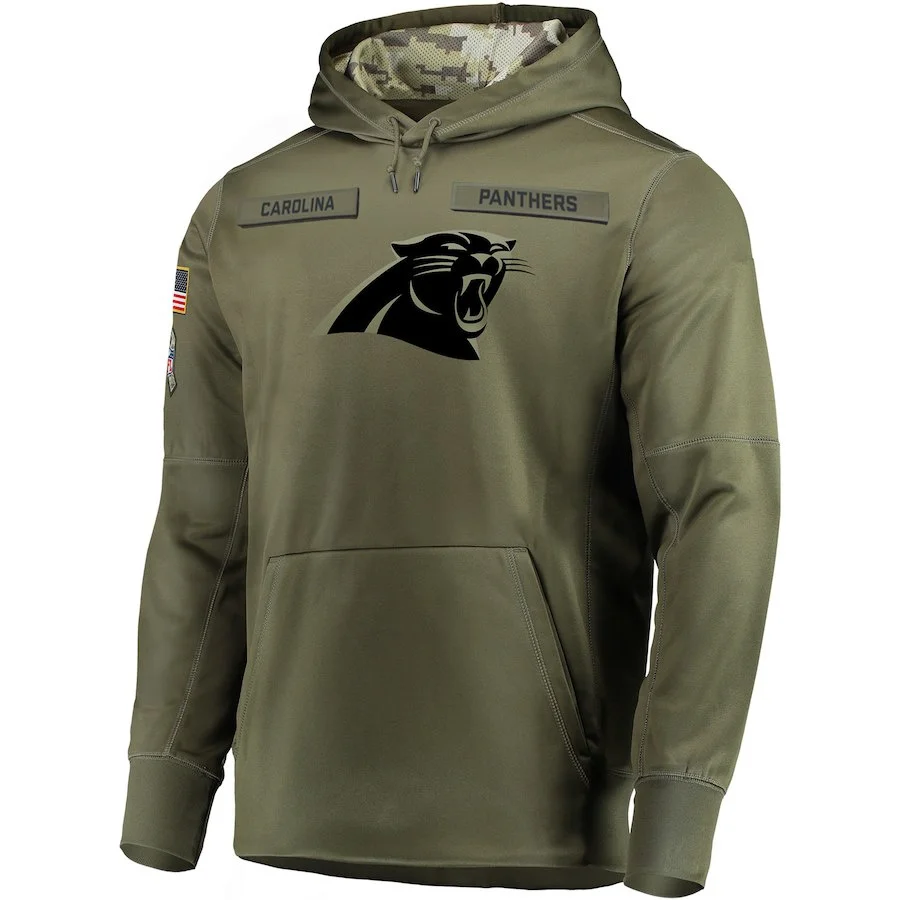 Carolina Толстовка Panthers Салют для обслуживания Sideline Therma Производительность пуловер Американский футбол толстовка оливковый