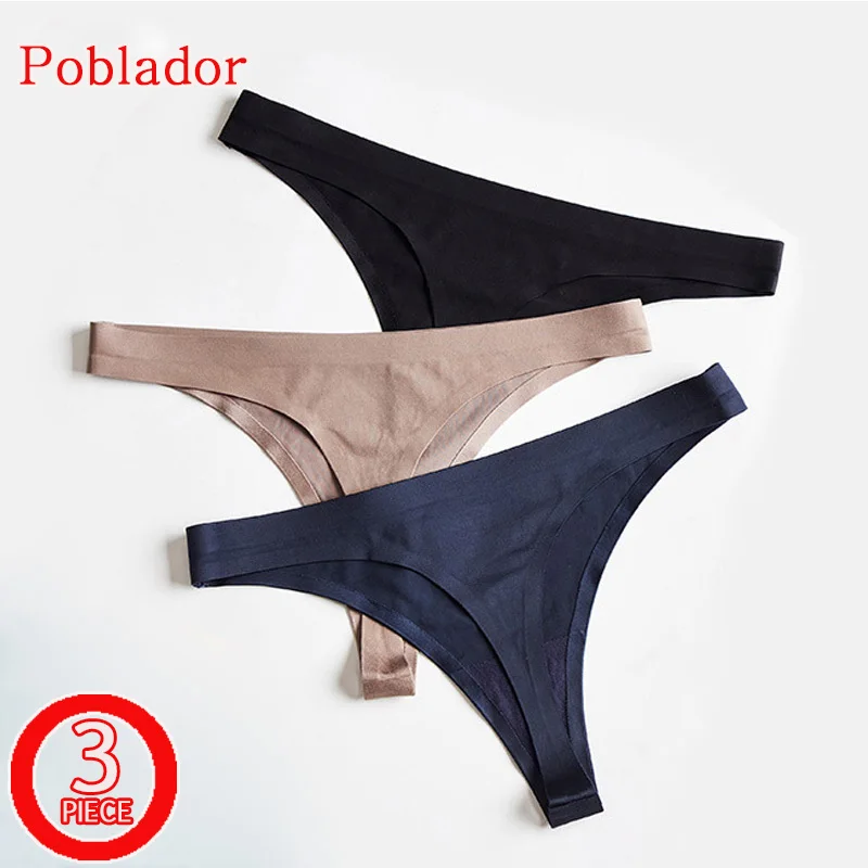 3Pcs/Set Sexy Thongs Women's Ice Silk Panties Underwear Seamless Solid G-String Low Waist Fashion Female Soft Comfortable Tanga | Женская