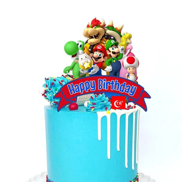 Super Mario Action Toy Figure Mario Bros Luigi Yoshi Bowser Cupcake Cake Insert for Kids Birthday Party Cake Decoration Supplies Cake insert 4