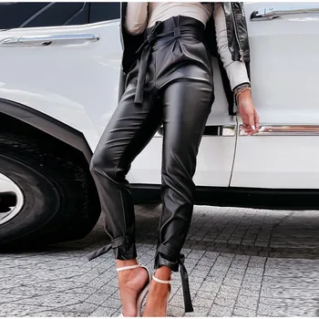 Warm Wet-Look High-Waist Lace Up Skinny Pants 2