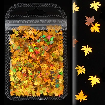 

1Bag Maple Leaves Nail Art Sequins Holographic Glitter Flakes Paillette Chameleon Stickers For Nails Autumn Design Decor