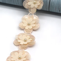 Elegant 91cm Pearl Lace Flower Trim for DIY Crafts and Home Decor (91cm light brown)